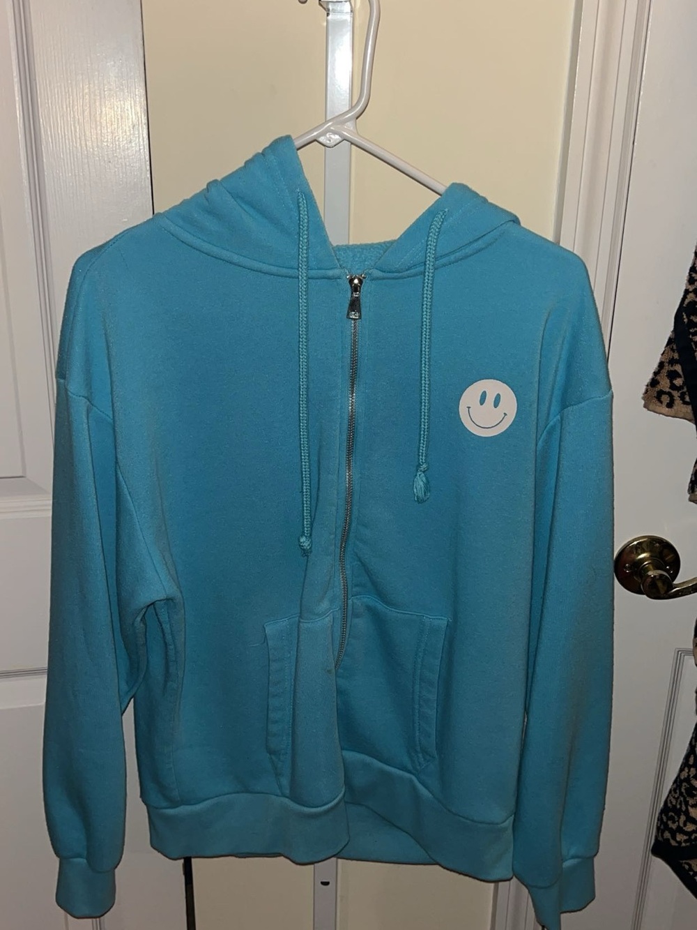 Kids Blue Zip-Up Hoodie with Smiley Patch